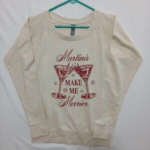 Ladies Retro 'Martinis Make Me Merrier' French Terry Long Sleeve Graphic Tee